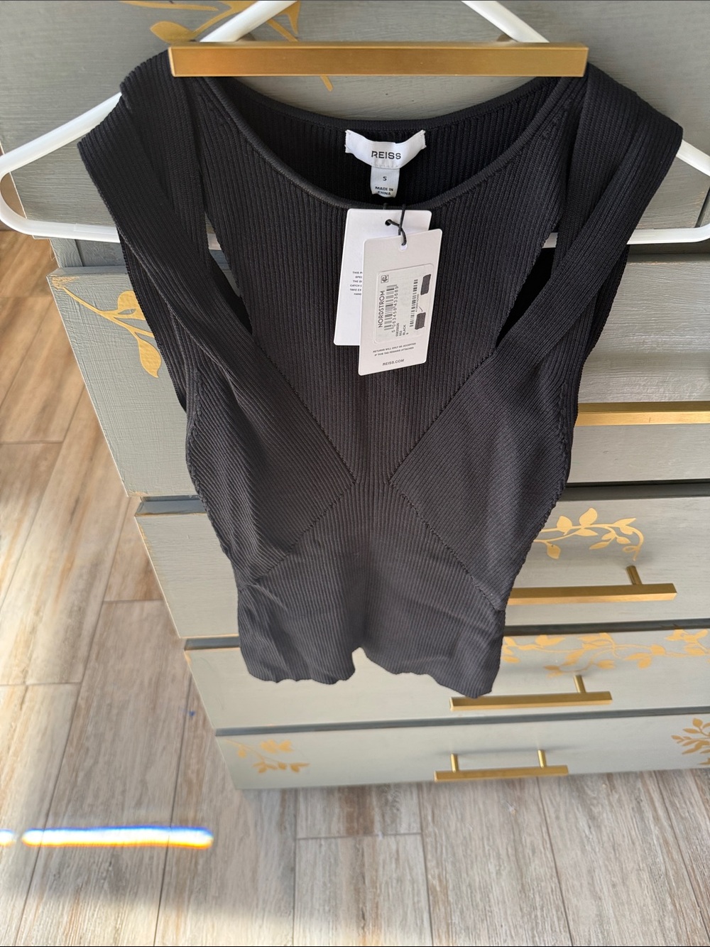 Reiss Black Ribbed Fitted Tank - Picture 3 of 6